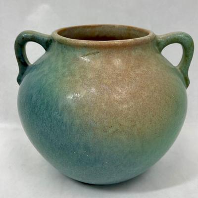 Unmarked Green Roseville Ceramic Vase Handled Urn