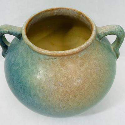 Unmarked Green Roseville Ceramic Vase Handled Urn