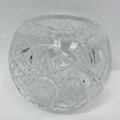 Vintage 4” CRYSTAL Round Vase ROSE BOWL Sphere Globe Glass Starbursts