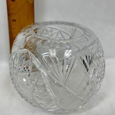 Vintage 4” CRYSTAL Round Vase ROSE BOWL Sphere Globe Glass Starbursts