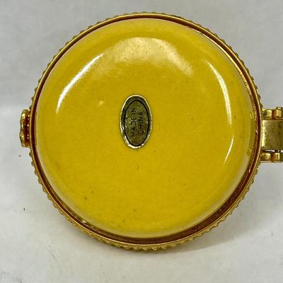 Yellow Ceramic Butterfly Trinket Box Pill Case Snuff box