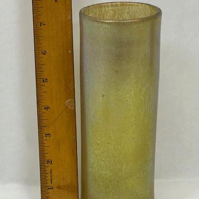 Vintage Glass Cylinder Vase Iridescent avocado green