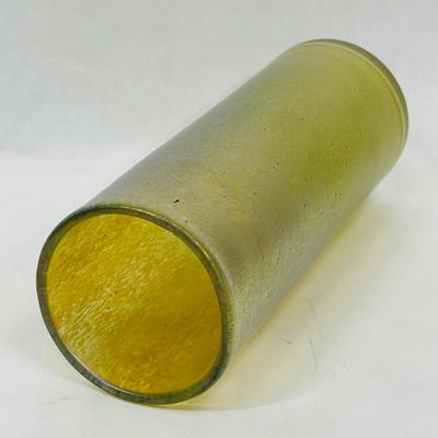 Vintage Glass Cylinder Vase Iridescent avocado green