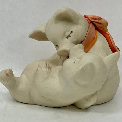 Romantic Pig Couple Figurine bisque porcelain