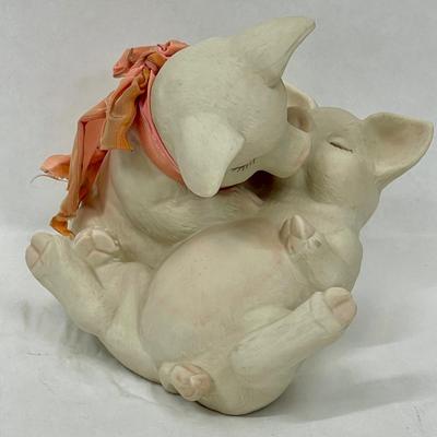 Romantic Pig Couple Figurine bisque porcelain