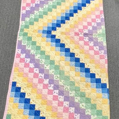Very Large Multi-colored Hand-made Quilt Prairie Pointed Edge Solid Pink on back 82 X 70 inches