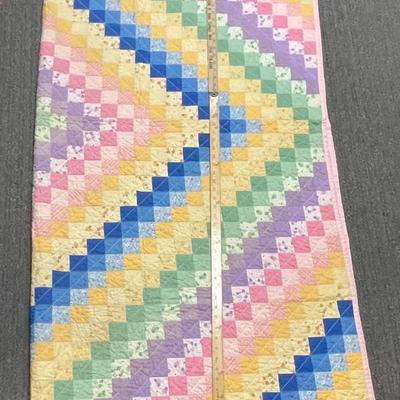 Very Large Multi-colored Hand-made Quilt Prairie Pointed Edge Solid Pink on back 82 X 70 inches
