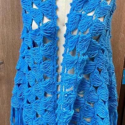 Vintage Retro 70's Glentey Knit Shawl Cornflower Blue