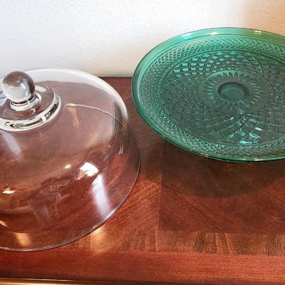 Lot #132 Anchor Hocking Covered Cake Plate "Wexford Emerald"