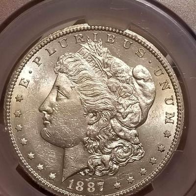 1887 S Morgan silver dollar
