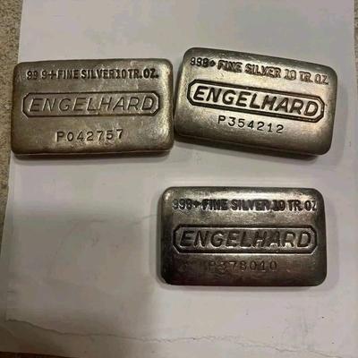 3 10 oz 999 silver bars