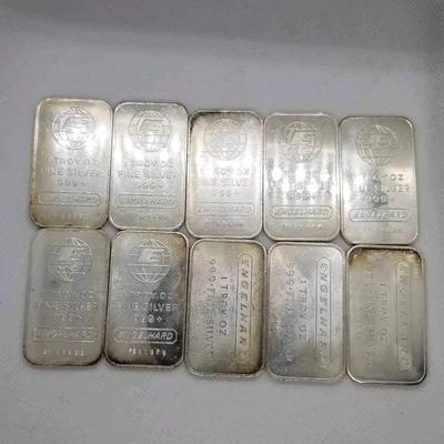 10 1 oz 999 silver bars