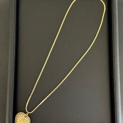 14 k Gold and pearl heart pendant and chain 20 in