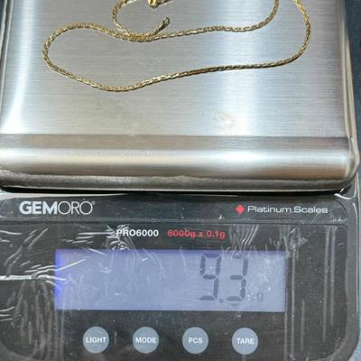 14 k Gold and pearl heart pendant and chain 20 in