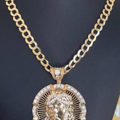 10 k Gold and dimonds chain and pendant 20 in