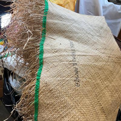 Tropical woven mat, baskets, boxes and bags