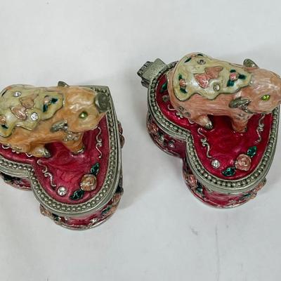 Things Remembered Keepsake Trinket lot of (2) Heart-dhaped Box with pig on top