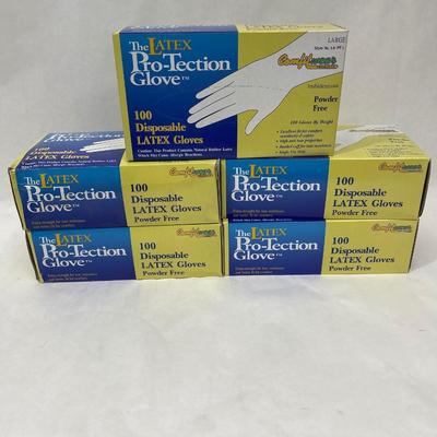 Powder-Free Latex Glove Lot - 5 Unopened Boxes - 500 gloves total, size L Large