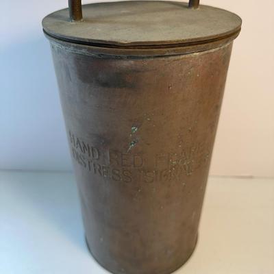 1940s Naval Hand Red Flare Distress Signal Copper Canister