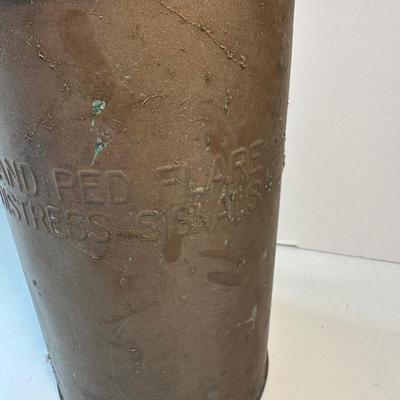 1940s Naval Hand Red Flare Distress Signal Copper Canister