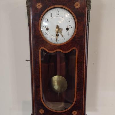Antique French Burlwood Case Wall Clock with Inlay Marquetry