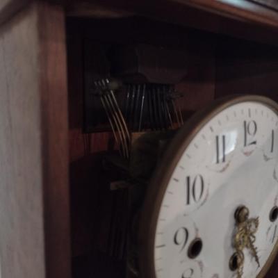 Antique French Burlwood Case Wall Clock with Inlay Marquetry