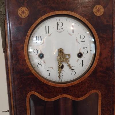 Antique French Burlwood Case Wall Clock with Inlay Marquetry