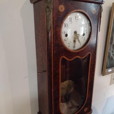 Antique French Burlwood Case Wall Clock with Inlay Marquetry