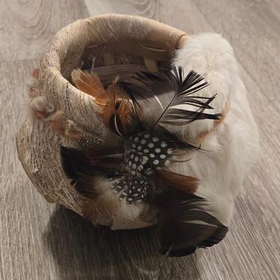 Native American Basket with Fur & Feathers
