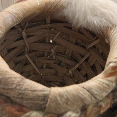 Native American Basket with Fur & Feathers