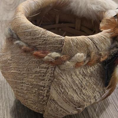 Native American Basket with Fur & Feathers