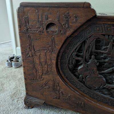 Beautiful vintage hand carved Chinese Camphor trunk/chest