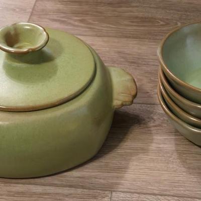 Frankoma Soup Tureen & 4 Bowls