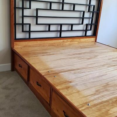 Master wood craftsman STANDARD King size Chinese lattice headboard and storage platform - Custom made