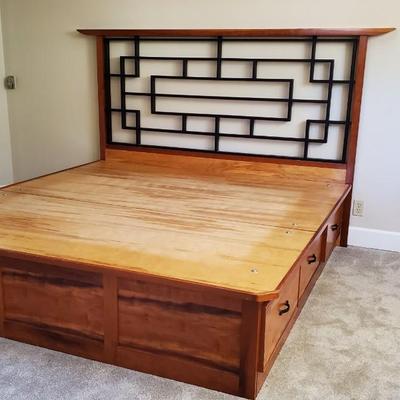 Master wood craftsman STANDARD King size Chinese lattice headboard and storage platform - Custom made