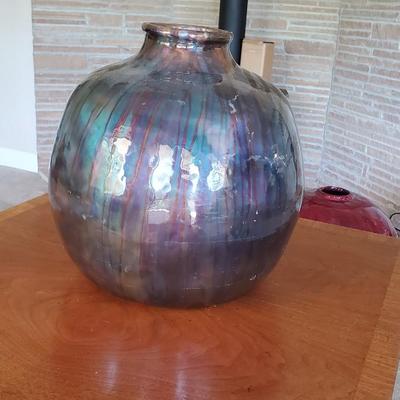 Stunning palace size enameled copper vase