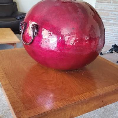 Vibrant palace size enameled Copper Vase with hand forged handles