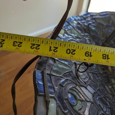 Large Meyda Tiffany Style Peacock stained glass inverted pendant lamp