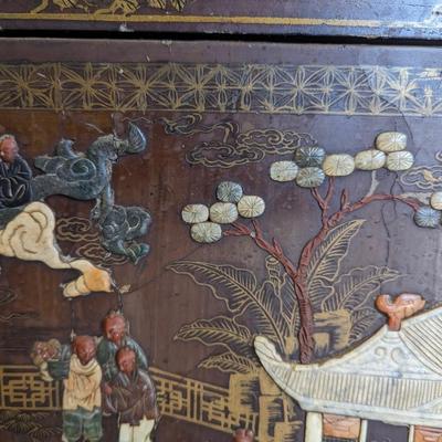 Chinese Lacquer and soapstone overlay Cabinet, Late 19th - Early 20th Century