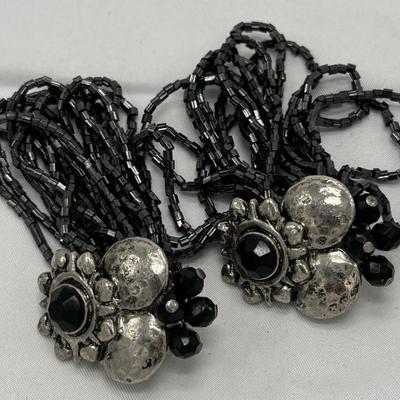 80's Black Beaded Earrings