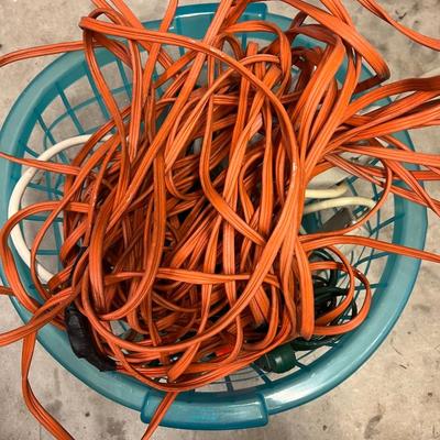 Basket of Surge Protectors and Extension Cord