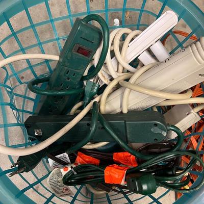 Basket of Surge Protectors and Extension Cord