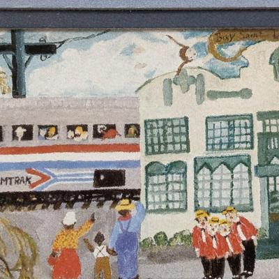 Alice Latimer Moseley Bay St Louis and Amtrak Prove That You Can Go Home Art Print Framed Blue Mat Train Station