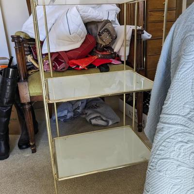 Vintage Milk Glass 3 Shelf Brass Stand