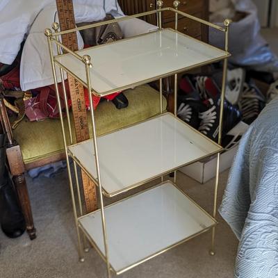 Vintage Milk Glass 3 Shelf Brass Stand