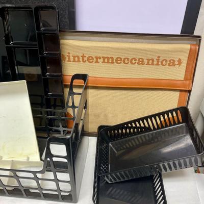 Lot of Office Accessories - white board, cork board, file boxes, portfolio, drawer trays