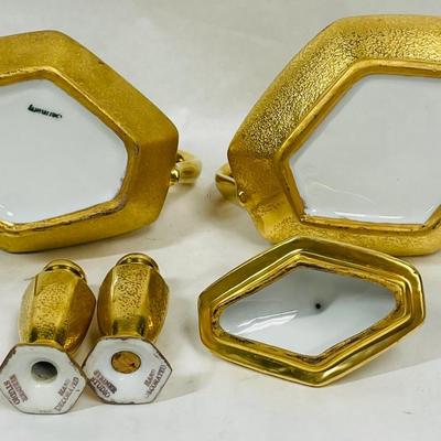 Lot of Covered Sugar Bowl Creamer with Salt & Pepper Shakers 24K gold hand decorated made in Japan