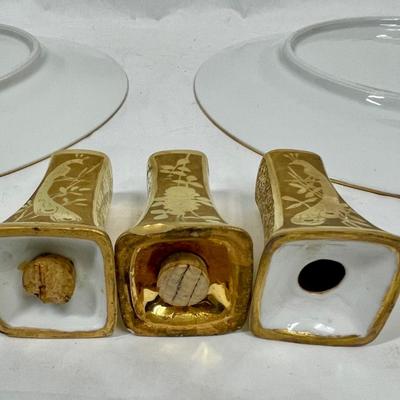 Gold border plates and gold porcelain salt