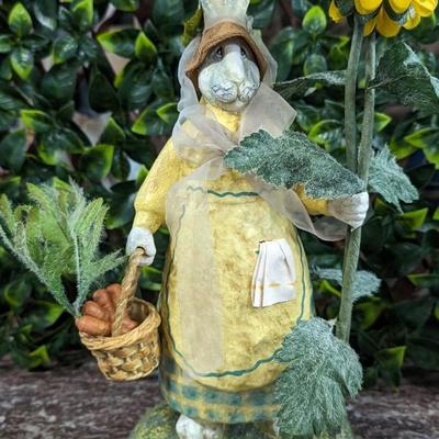 Lot of 2 Easter Egg Lady Rabbit Carrot Farmer Decorations