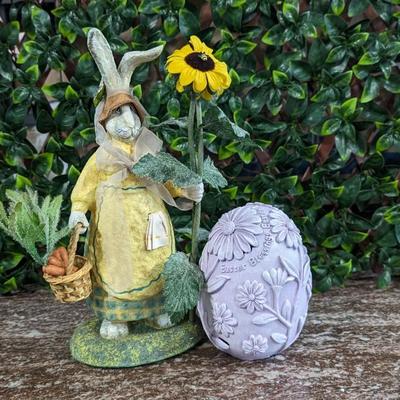 Lot of 2 Easter Egg Lady Rabbit Carrot Farmer Decorations